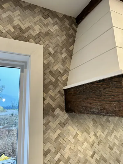 Fine Herringbone Backsplash Installation (Groutless) 5