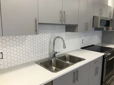 Light Hexagon Tile Backsplash 1