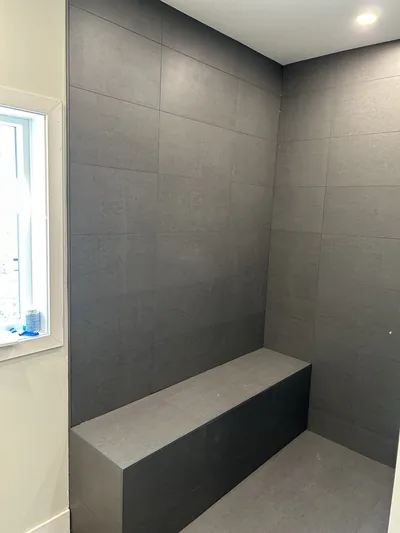 Custom Grey Dual Shower w/ Bench Detail 1