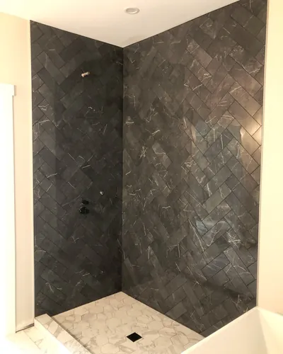 Custom Shower w/ Herringbone Walls 3