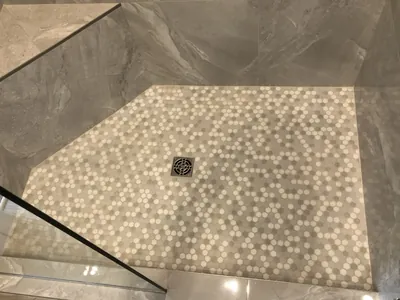 Custom Shower w/ Mosaic Floor and Mitred Shelf Detail 2