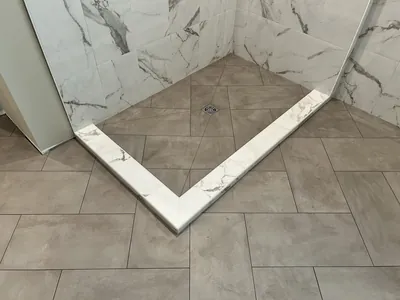 Custom Tile Shower w/ Herringbone Floor and Niche Details 4