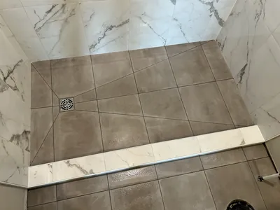 Custom Tile Shower w/ Wall Coloured Tile Curb 5