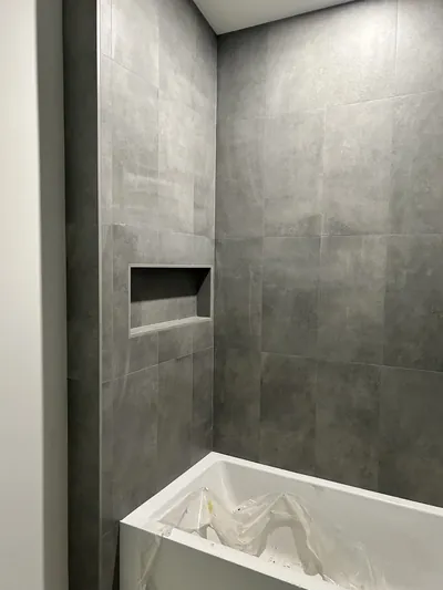 Cementitious Grey Shower/Tub Wall Tile 1