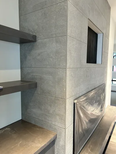 Large Format Ripple Tile Fireplace 1