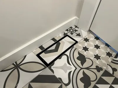 Bold Pattern Tile Floor Install w/ Flush Vent Detail 2