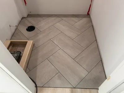 Herringbone Floor Tile Installation 5